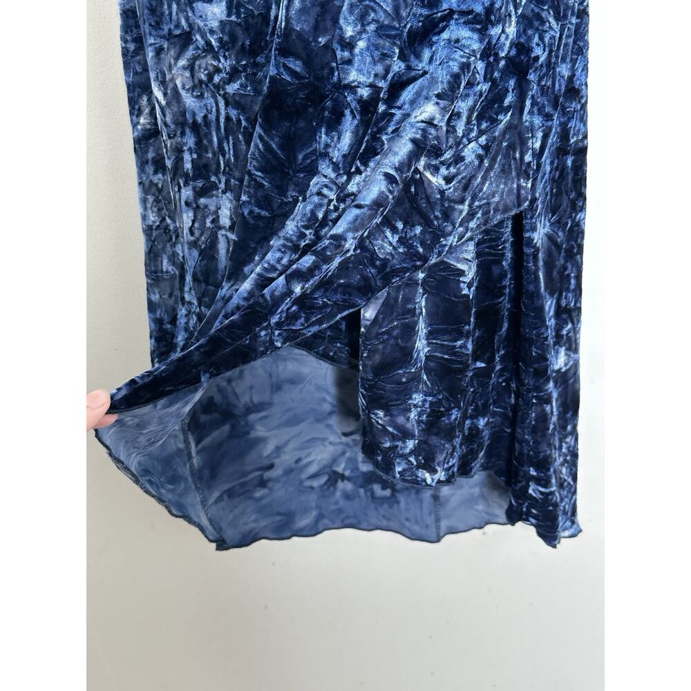 Vintage Y2K Pulse Blue Whimsigoth Crushed Velvet Halter Faux Wrap Dress Size M - Picture 2 of 7